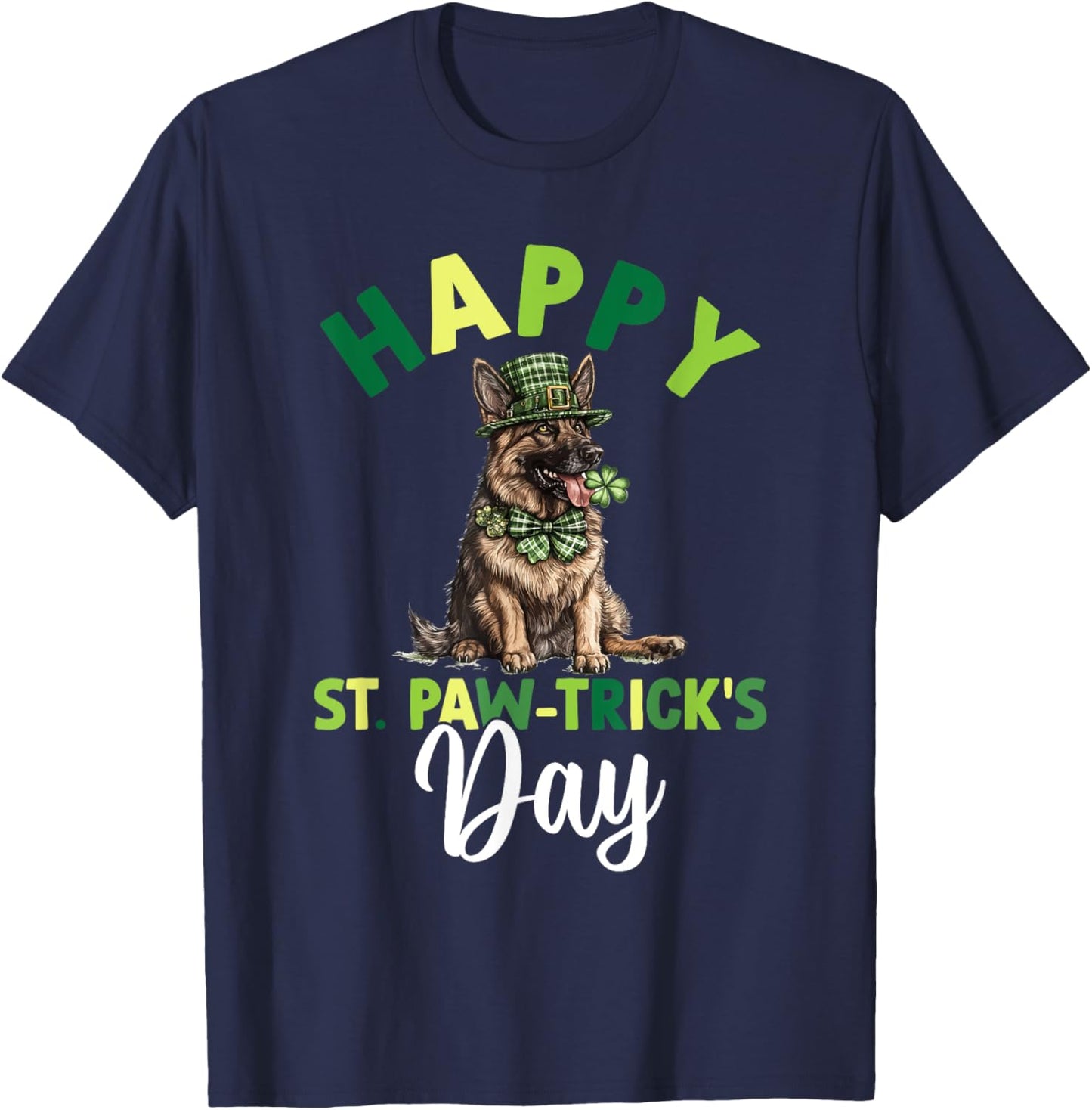 Shamrock Happy St Patrick's Day Dog German Shepherd T-Shirt - T-Shirt | Navy