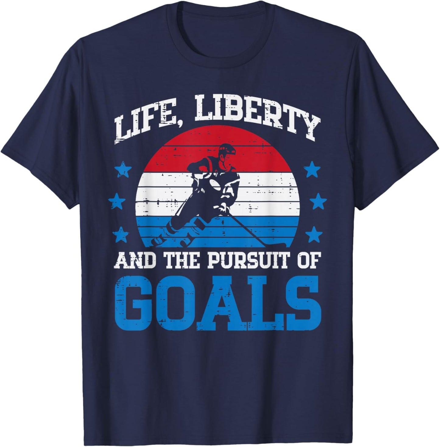 4th July Ice Hockey Life Liberty Goals Patriot Men Boys Kids T-Shirt - T-Shirt | Navy