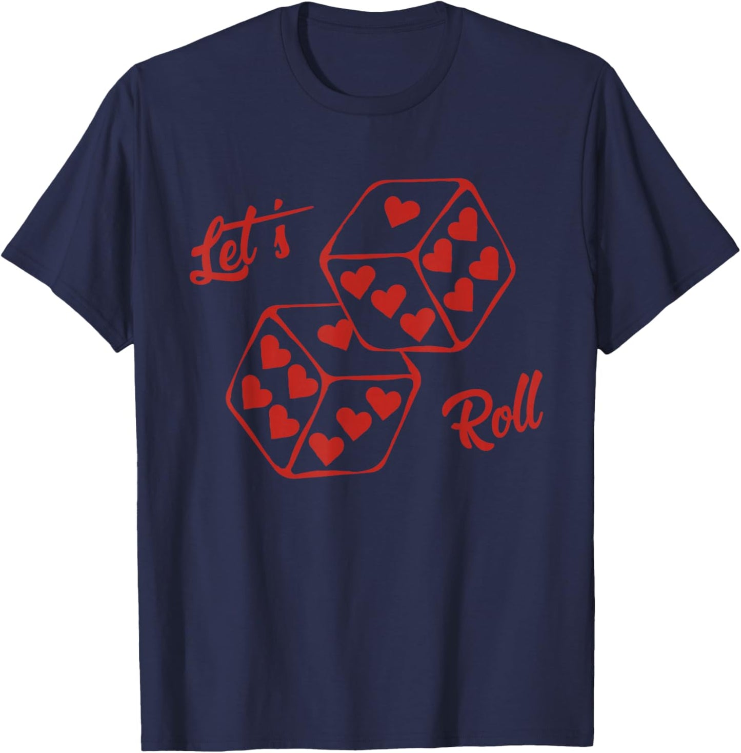 Let's Roll Dice with Heart Pattern T-Shirt - T-Shirt | Navy
