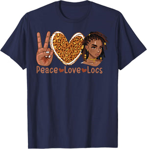 Peace Love Locs Black Women Melanin Dreadlocks Afro Hair T-Shirt - T-Shirt | Navy