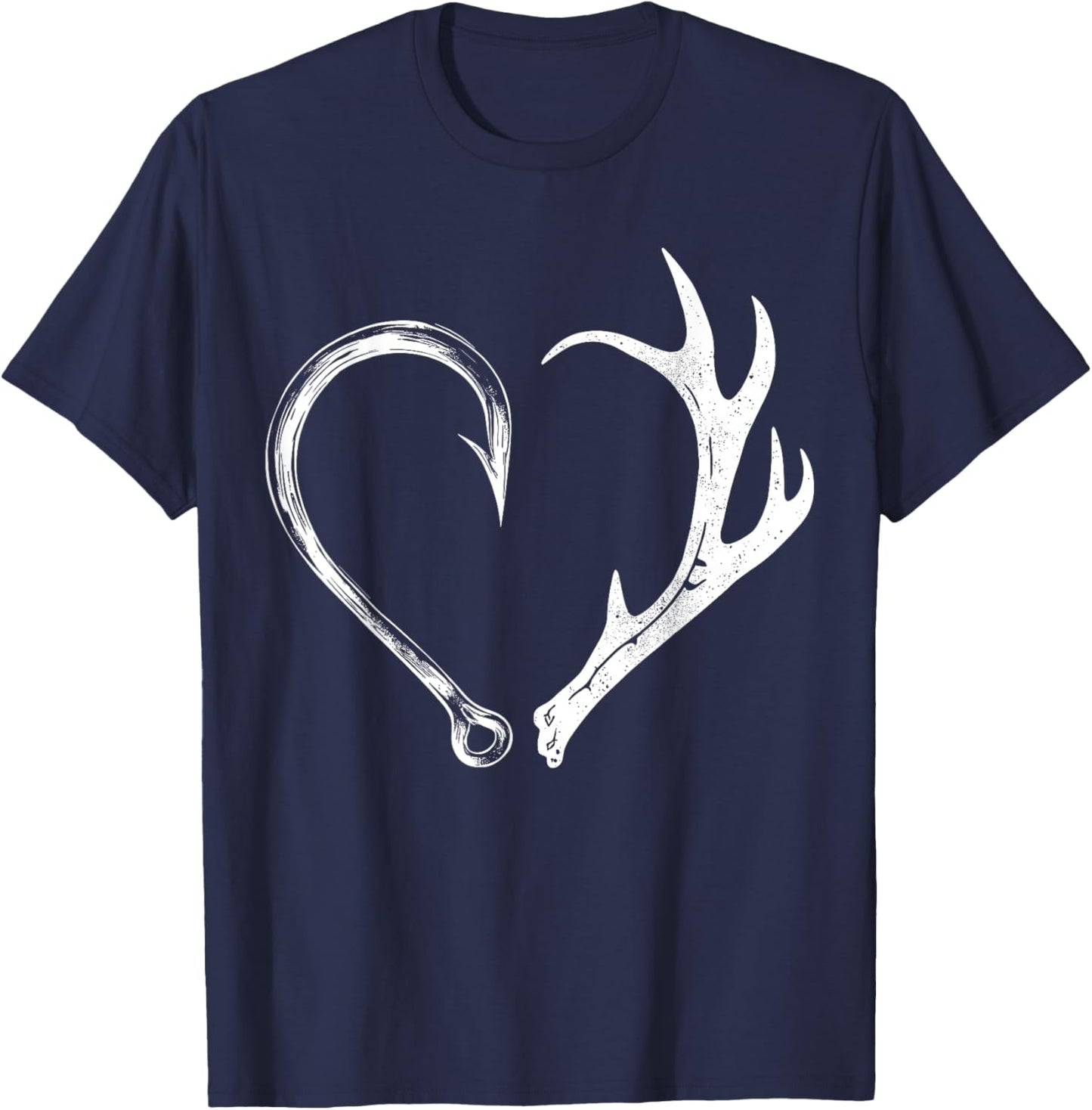 Fishing Hunting Heart Design for Outdoor Lovers T-Shirt - T-Shirt | Navy