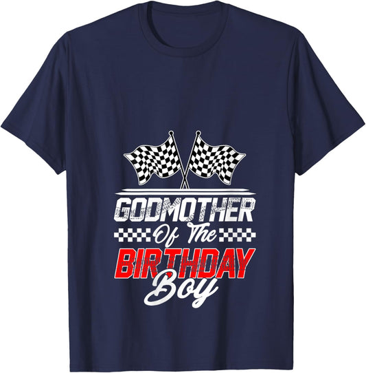 Women's Race Car Godmother of The Birthday Boy Racing Family V-Neck T-Shirt - T-Shirt | Navy