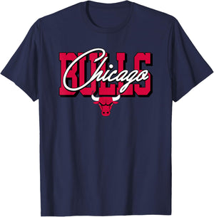 NBA - Chicago Bulls Blockletter-Skript T-Shirt - T-Shirt | Navy