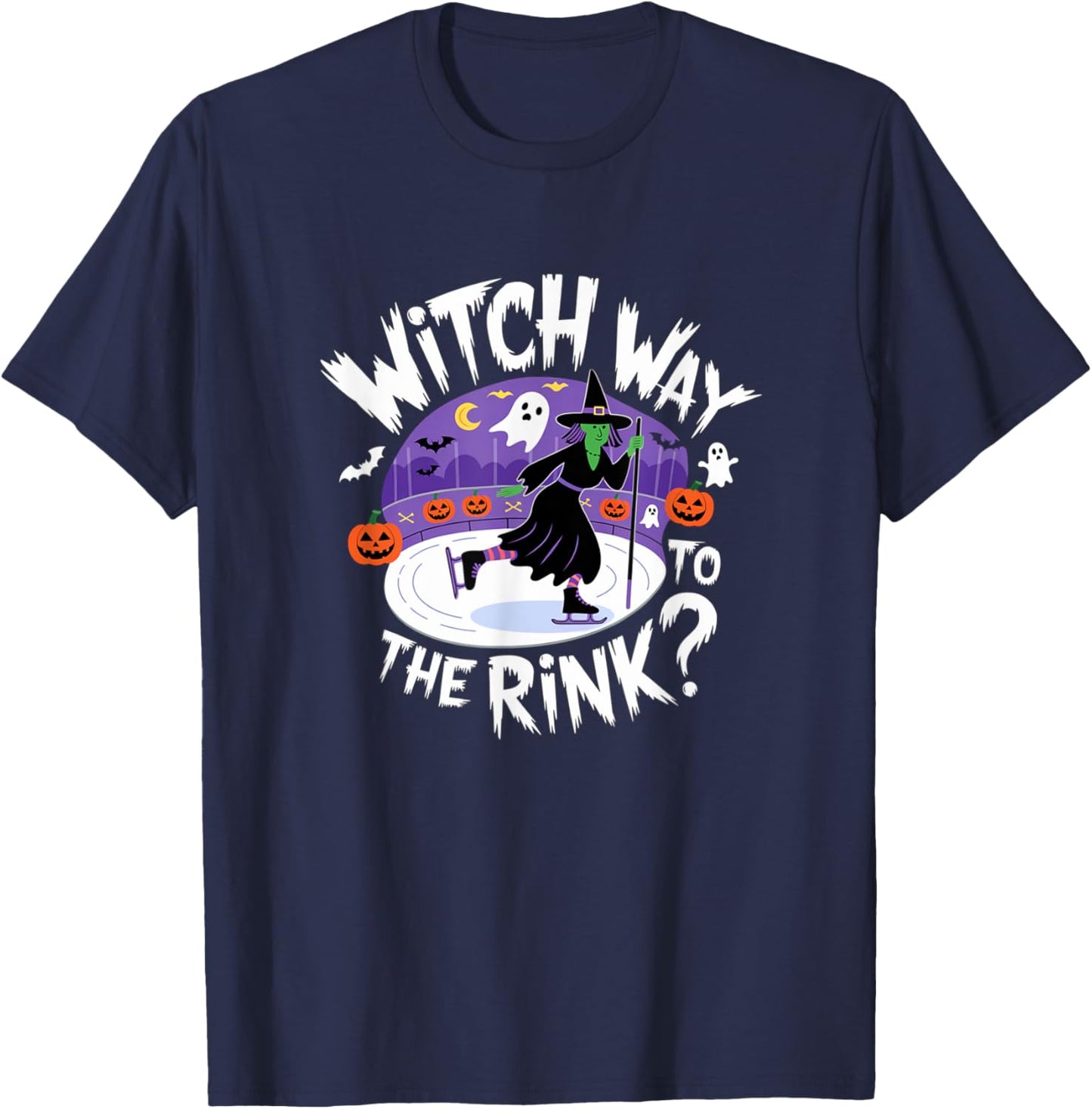 Witch Way to The Rink Funny Spooky Halloween Ice skating T-Shirt - T-Shirt | Navy