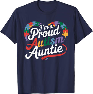 Im A Proud Autism Auntie Awareness Puzzle Piece T-Shirt - T-Shirt | Navy