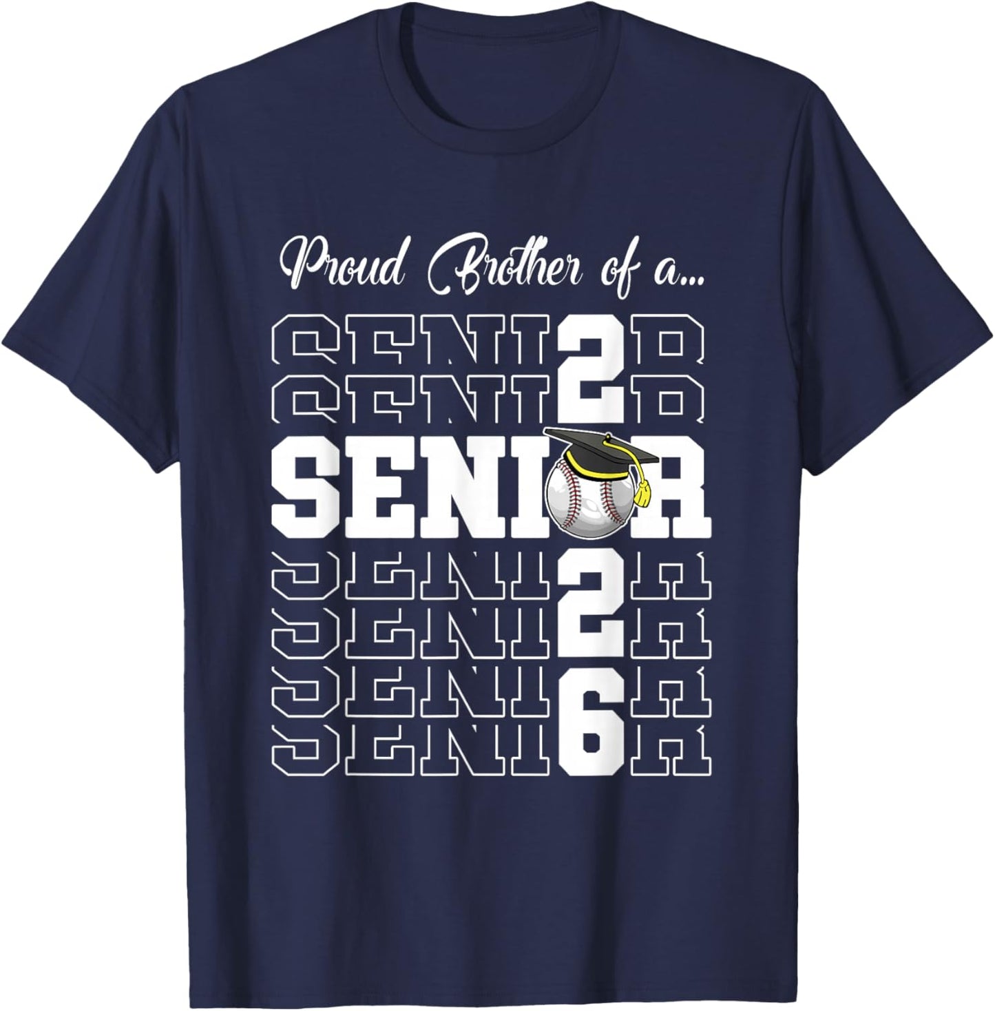 Senior 2026 Baseball Brother Gift Class of 2026 Proud Bro T-Shirt - T-Shirt | Navy