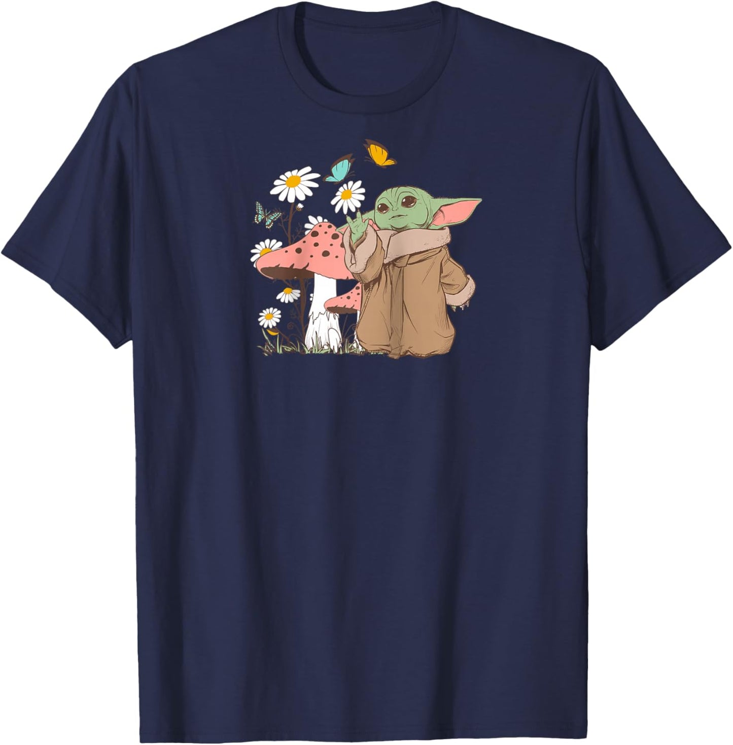 Star Wars The Mandalorian Grogu Flowers & Butterflies Spring Raglan Baseball T-Shirt - T-Shirt | Navy