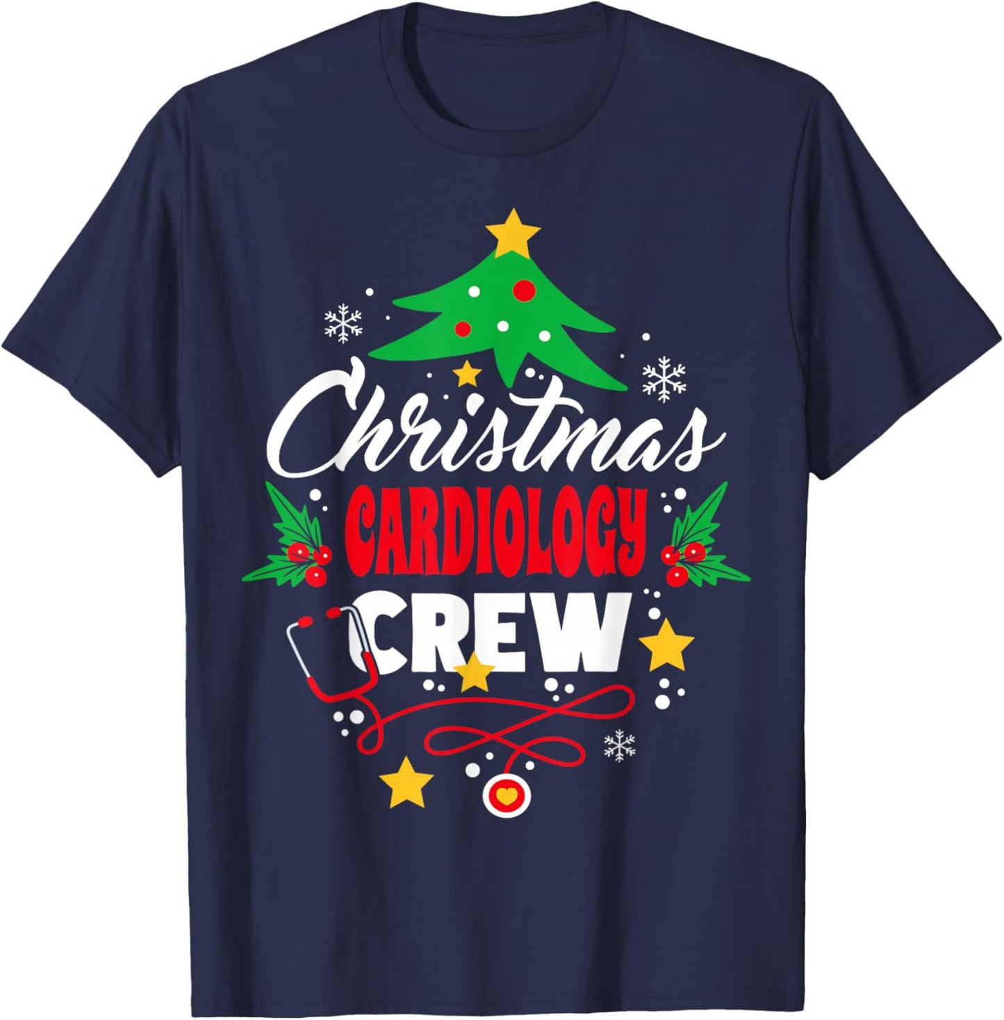 Cardiac Nurse Christmas Tree Cardiology Crew Nurse T-Shirt - T-Shirt | Navy