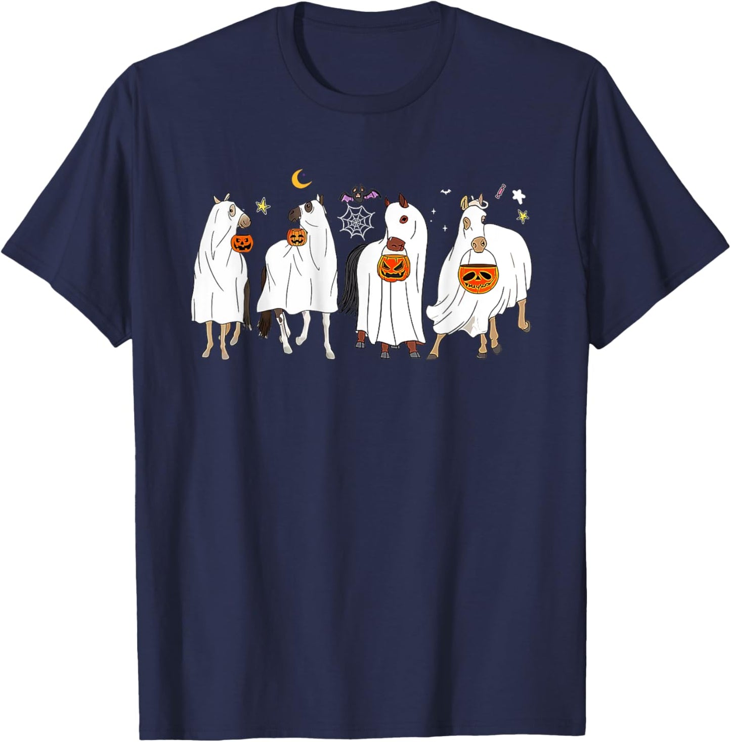 Horse Ghost Halloween Pumpkin Horseback Riding Equestrian T-Shirt - T-Shirt | Navy