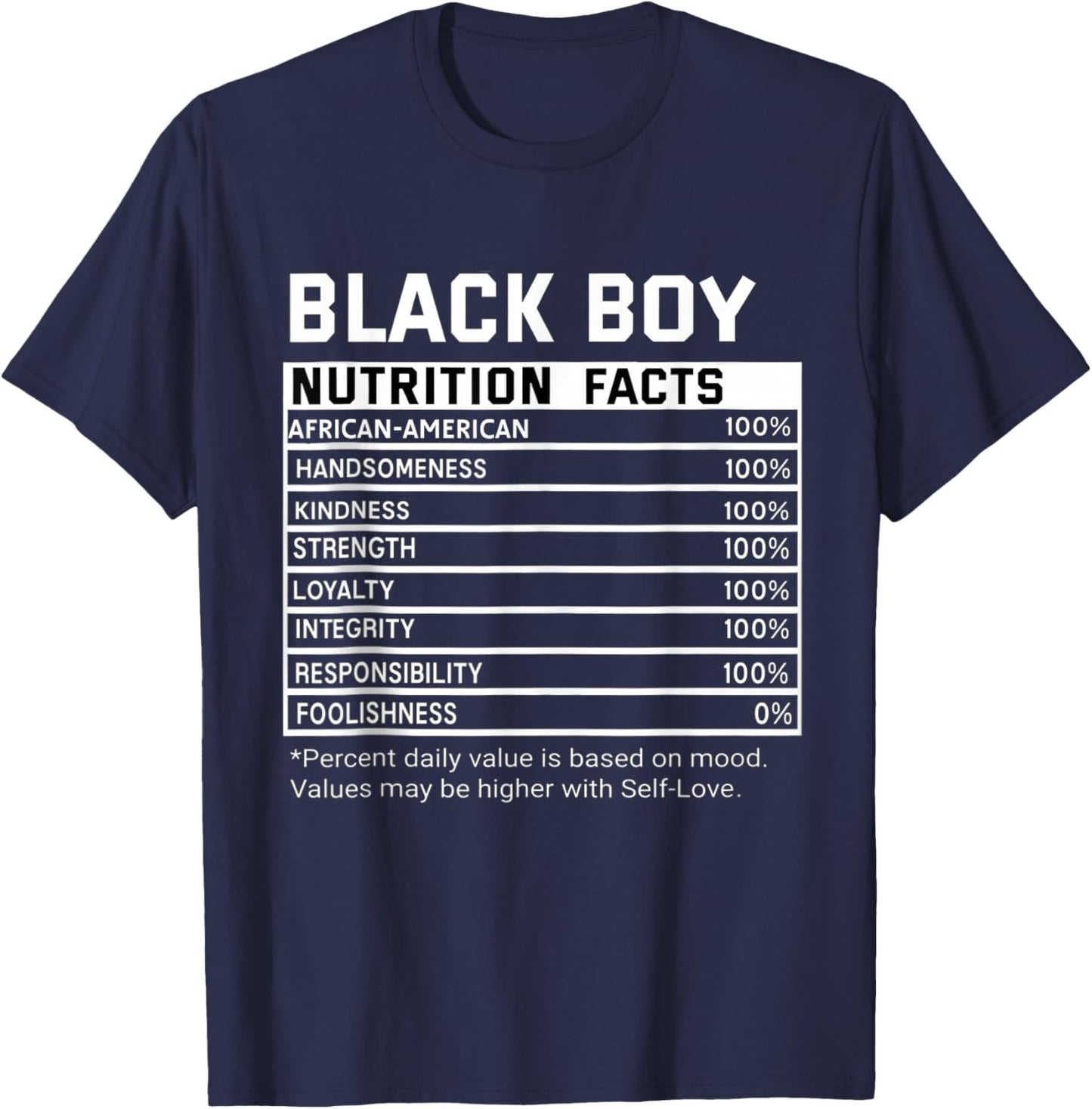 Black History Month Nutrition Facts Black Boy Melanin Boys T-Shirt - T-Shirt | Navy