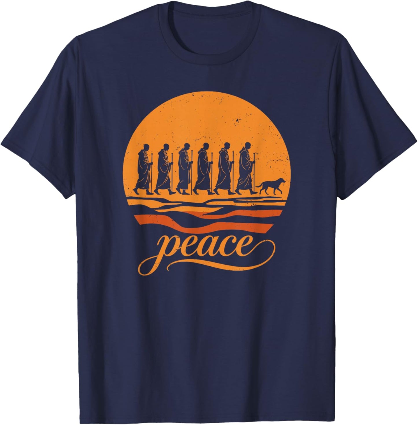 Walk for Peace Buddhist Monks Inspirational Journey T-Shirt - T-Shirt | Navy