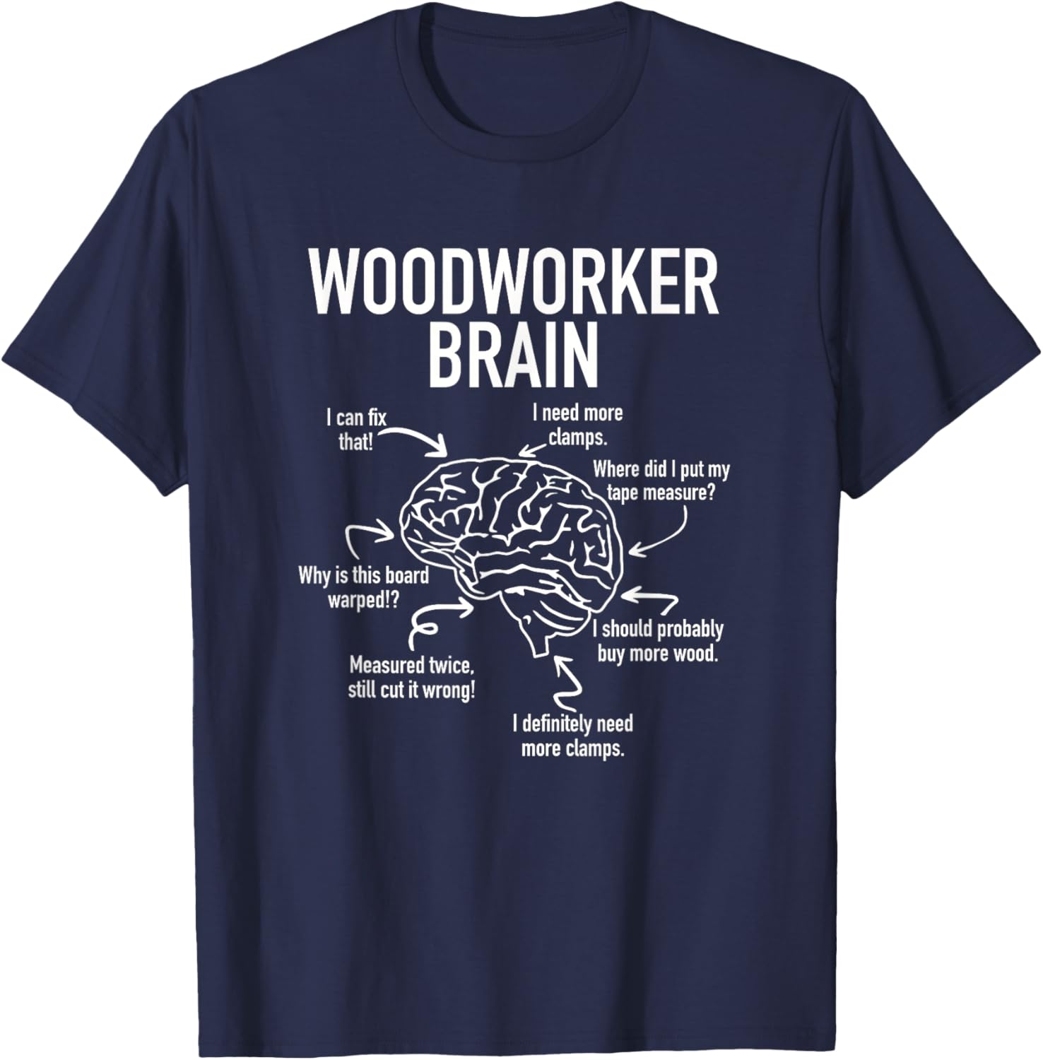 Woodworker Brain Original Funny Workshop Carpenter Gift T-Shirt - T-Shirt | Navy