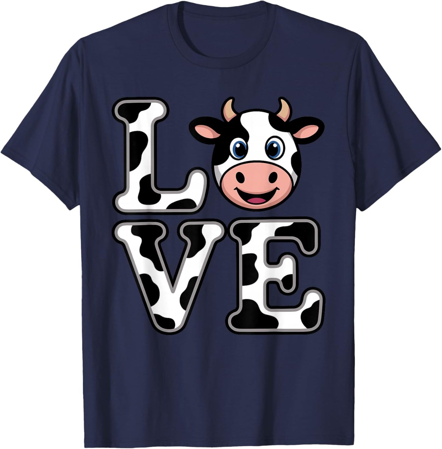 Cute Cow Art Women Kids Farmer Cow Themed Cow Lover T-Shirt - T-Shirt | Navy