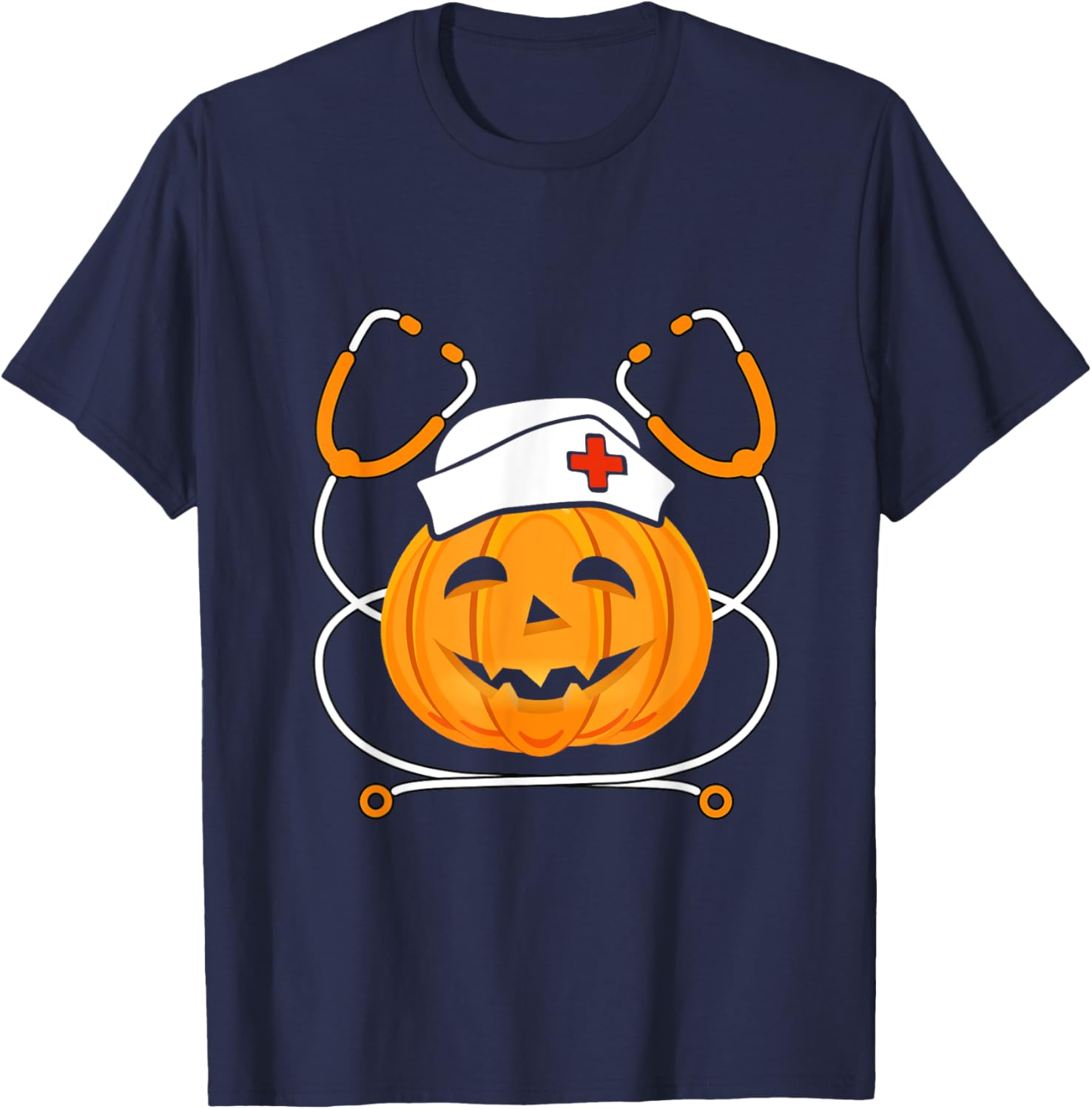 Pumpkin Nurse Stethoscope Nursing Halloween Costume T-Shirt - T-Shirt | Navy