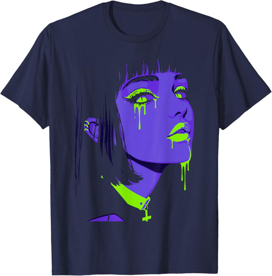 Cybergoth Cybercore Grunge Punk Goth Girl Alt Anime Manga T-Shirt - T-Shirt | Navy