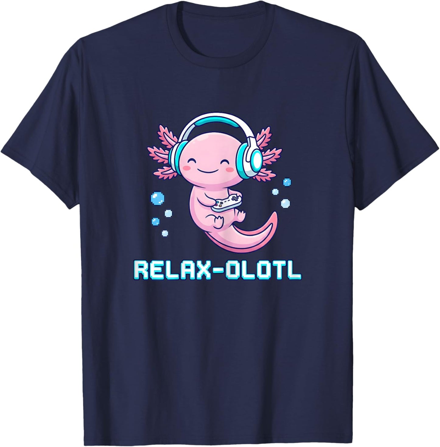Relax-olotl Axolotl Gaming Headphones Funny Pun Gamer Cute T-Shirt - T-Shirt | Navy