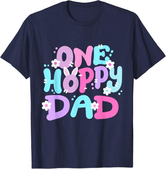 One Hoppy Dad Retro Groovy Easter Bunny Family Matching T-Shirt - T-Shirt | Navy