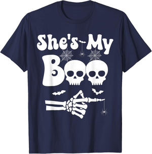 She’s My Boo Skeleton Couples Matching Couple Halloween T-Shirt - T-Shirt | Navy