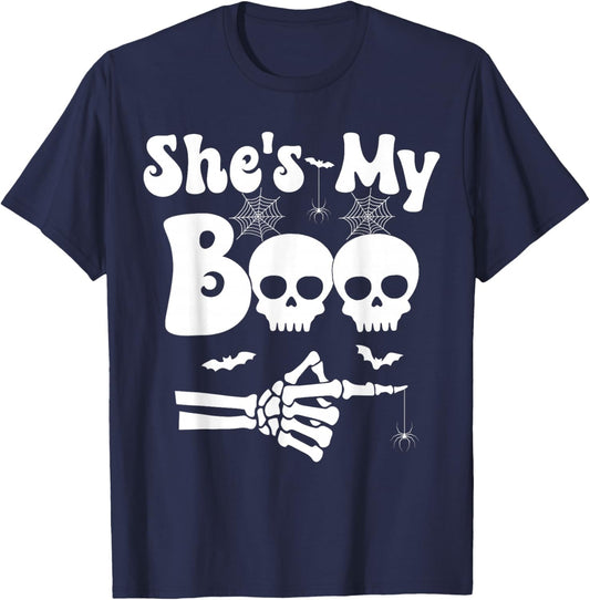 She’s My Boo Skeleton Couples Matching Couple Halloween T-Shirt - T-Shirt | Navy