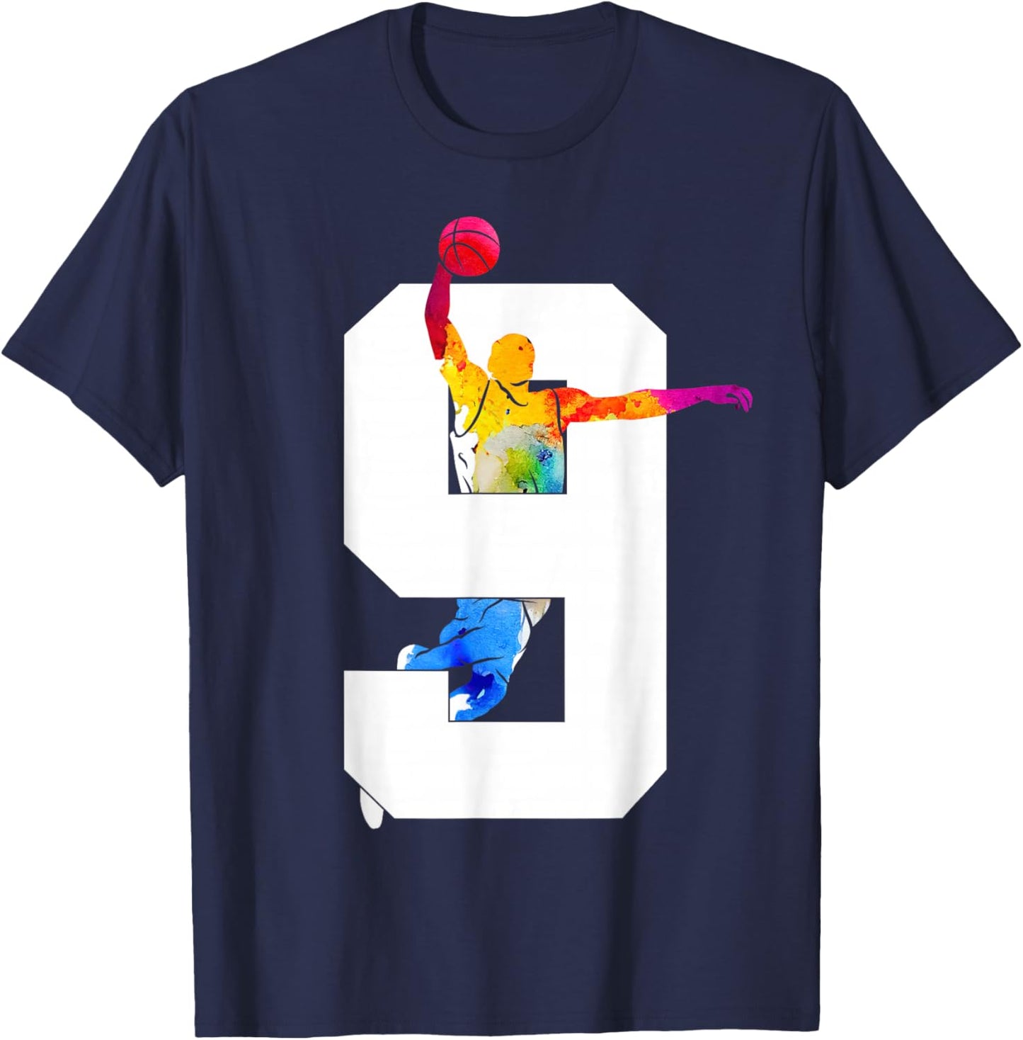 Number 9 Years Basketball 9th Birthday T-Shirt - T-Shirt | Navy