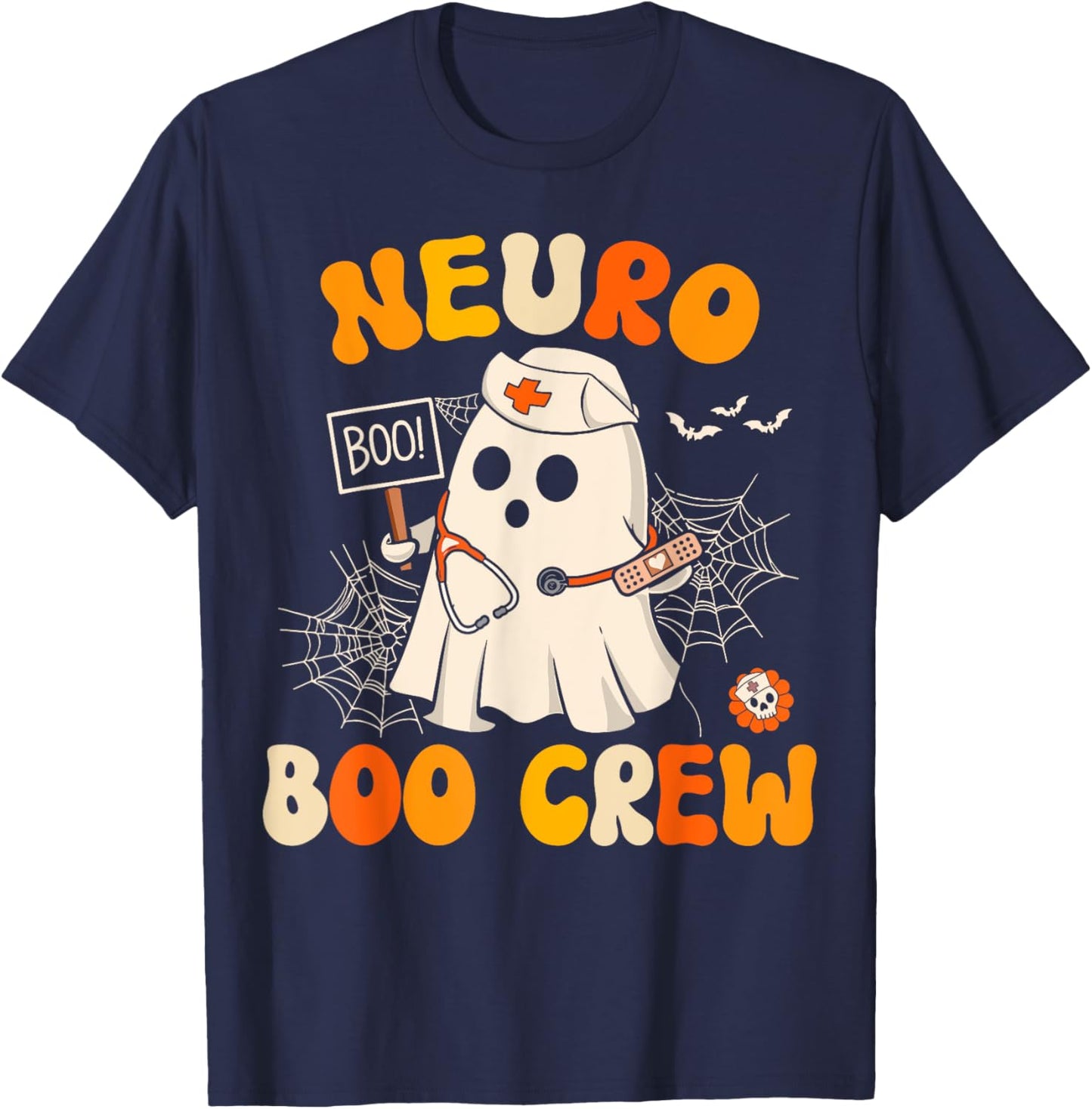 Neuro Nurse Boo Crew Ghost Neurology Nurse Halloween T-Shirt - T-Shirt | Navy