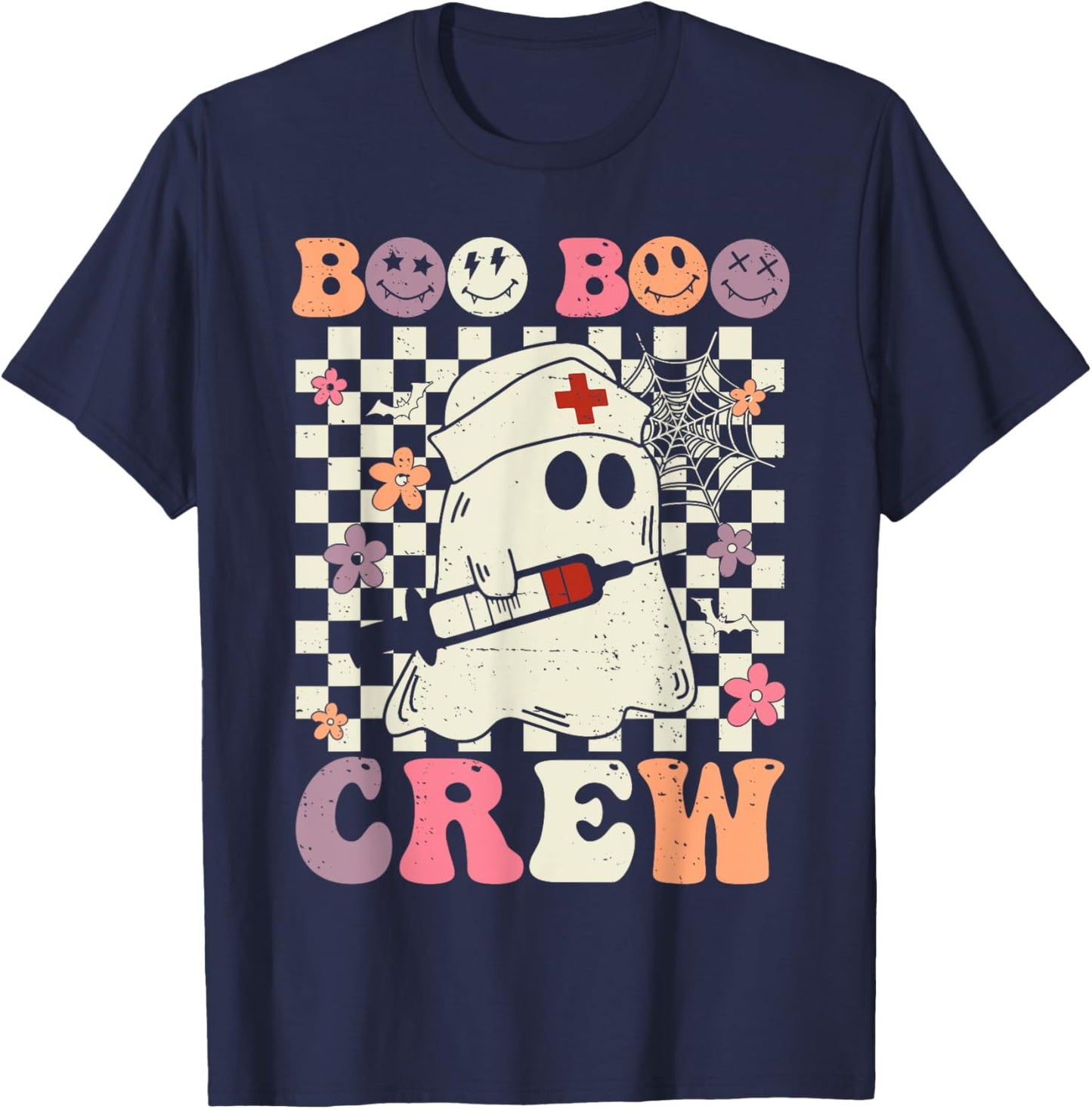 Retro Boo Boo Crew Nurse Halloween Ghost Nursing T-Shirt - T-Shirt | Navy