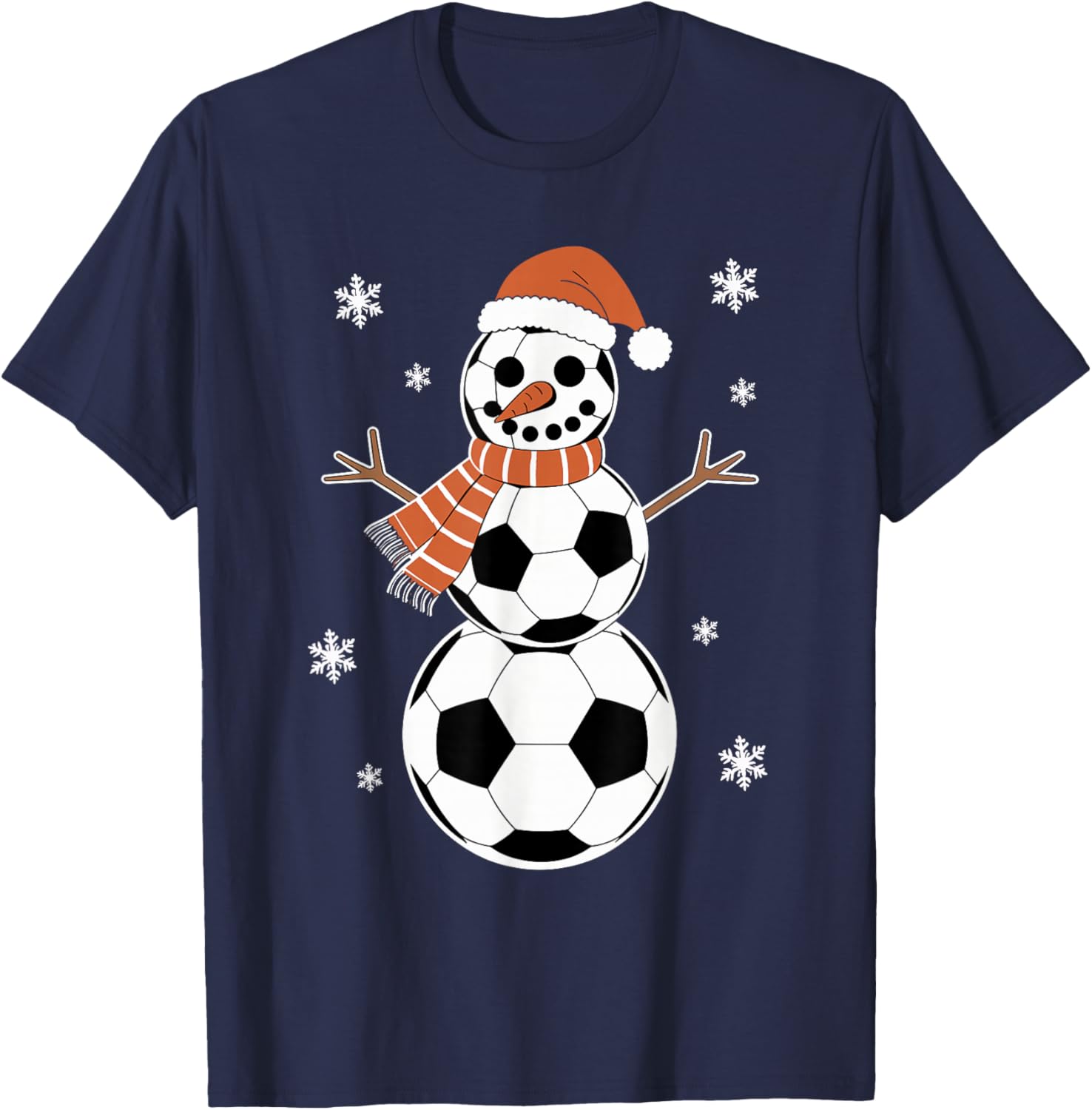 Funny Christmas Soccer Balls As Snowman Men Boys Kids T-Shirt - T-Shirt | Navy