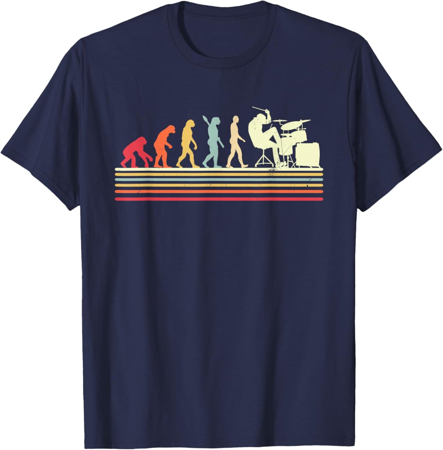 Drummer Evolution Art Retro Cool Drum Set Player Drumming T-Shirt - T-Shirt | Navy