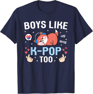 Boys Like K-Pop Too Cute Kawaii Fox Korean Music Kids K-Pop T-Shirt - T-Shirt | Navy