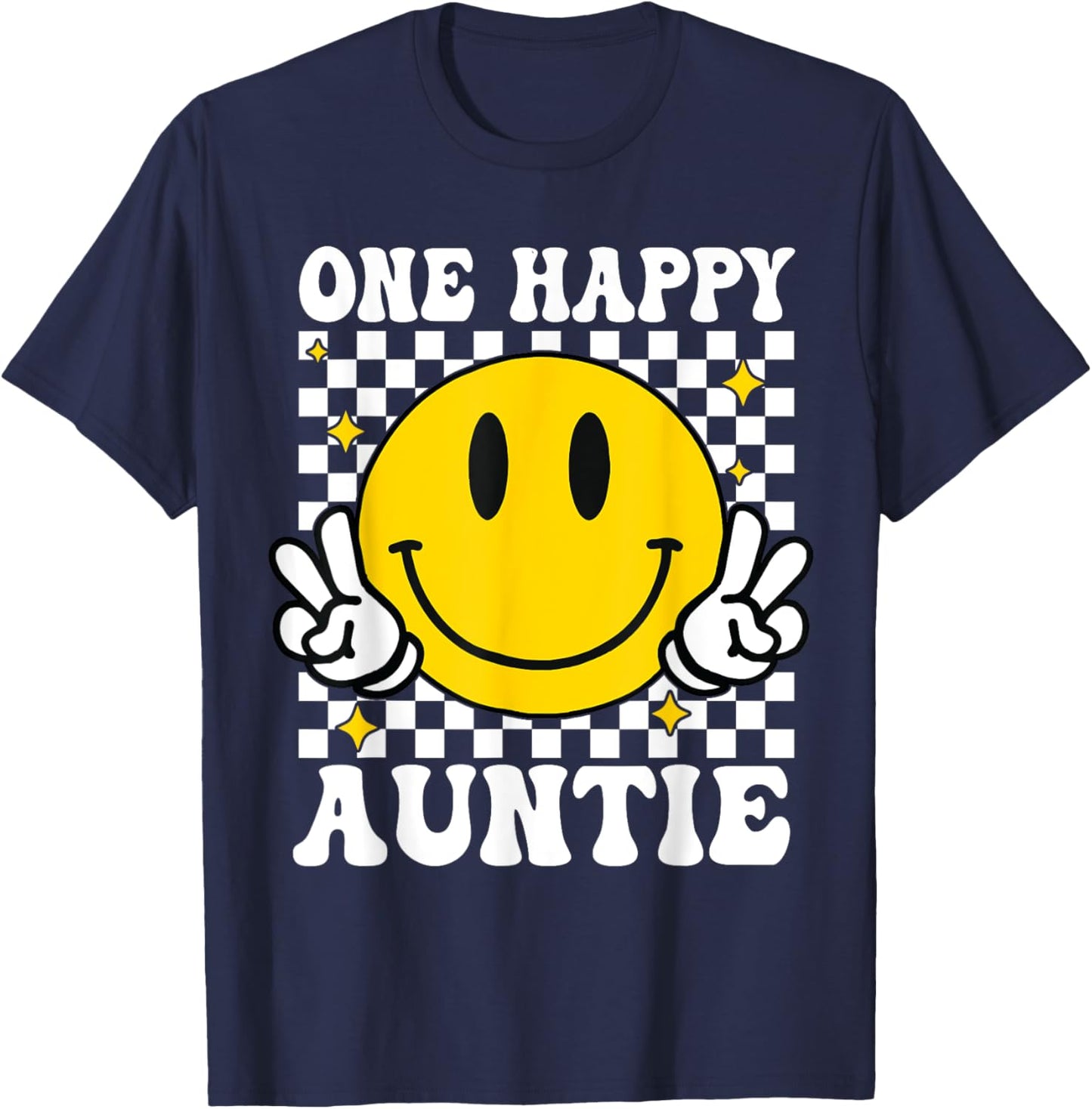 One Happy Dude Auntie happy face 1st Birthday Family T-Shirt - T-Shirt | Navy