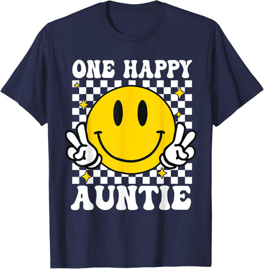 One Happy Dude Auntie happy face 1st Birthday Family T-Shirt - T-Shirt | Navy