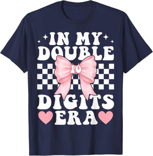 in My Double Digits Era 10th Birthday Bow Girls Hello Ten 10 T-Shirt - T-Shirt | Navy