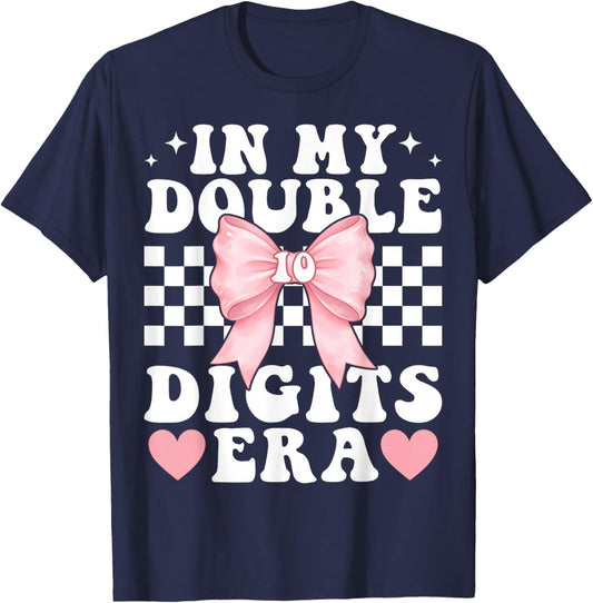 in My Double Digits Era 10th Birthday Bow Girls Hello Ten 10 T-Shirt - T-Shirt | Navy