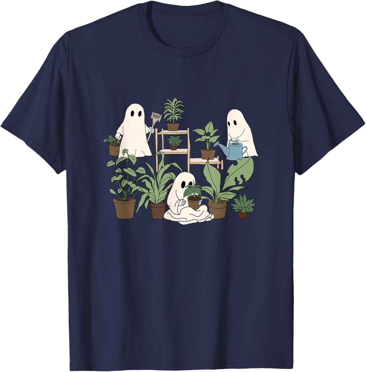 Cute Ghost Plant Lady Halloween Spooky Gardener Gift T-Shirt - T-Shirt | Navy