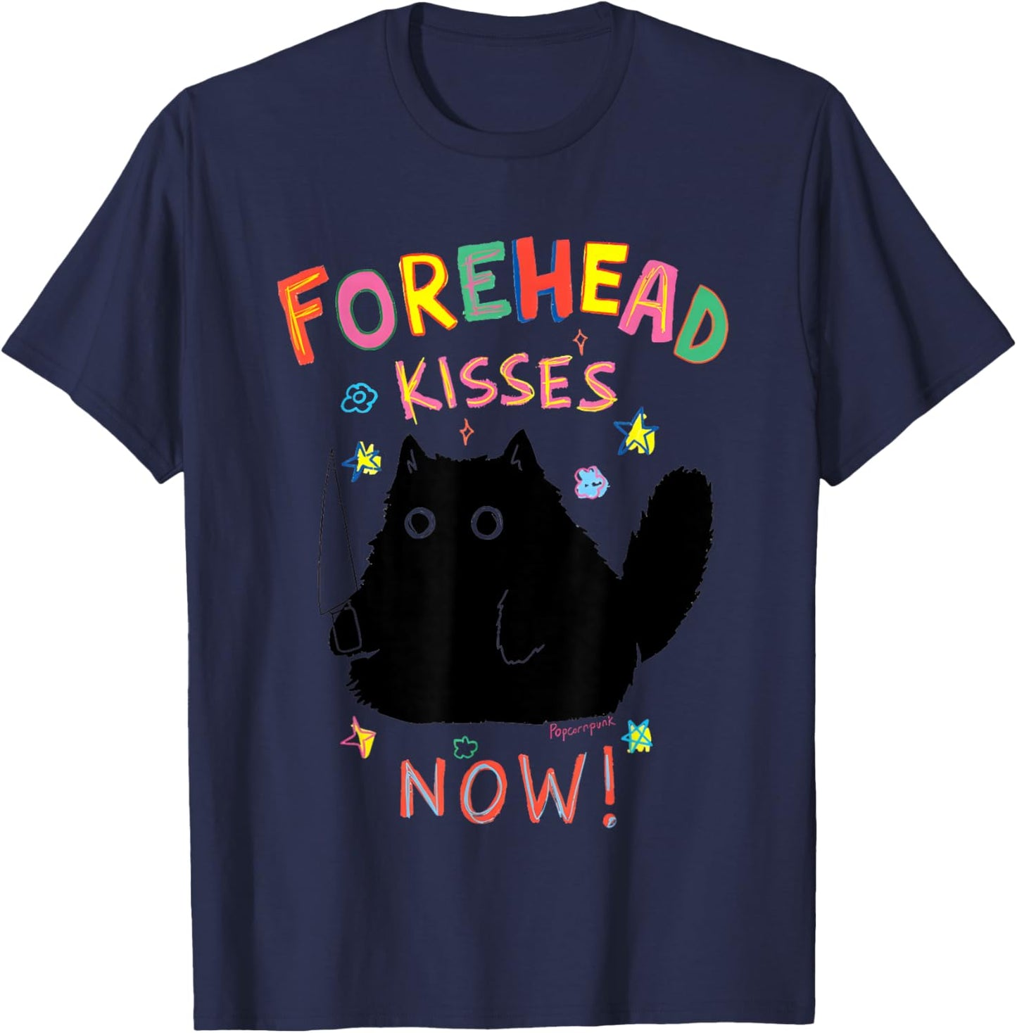 Black Cat Forehead Kisses Now T-Shirt - T-Shirt | Navy