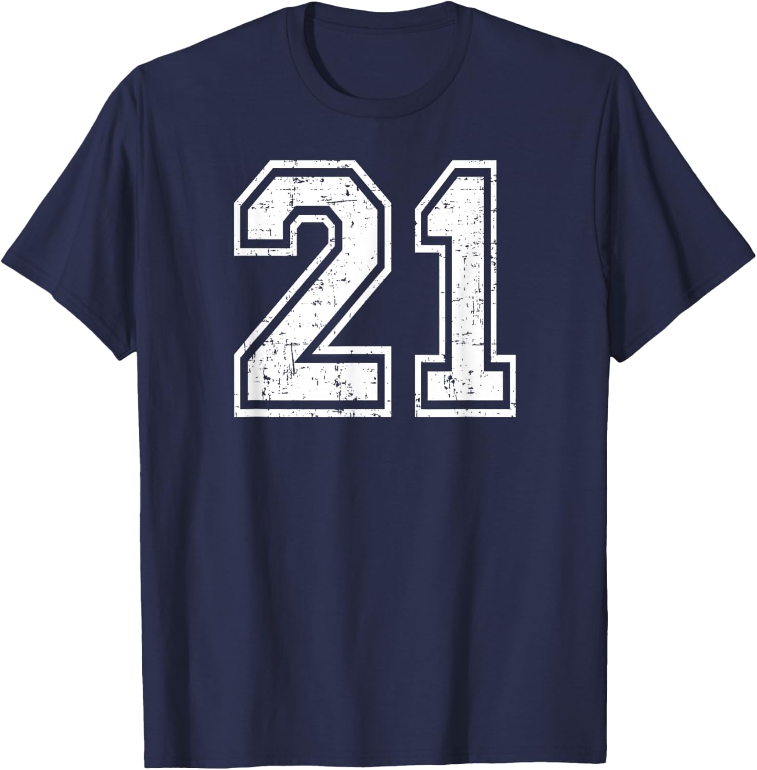 21 Number Twenty-One Team Sports Grunge Varsity Matching T-Shirt - T-Shirt | Navy