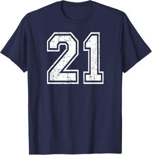 21 Number Twenty-One Team Sports Grunge Varsity Matching T-Shirt - T-Shirt | Navy