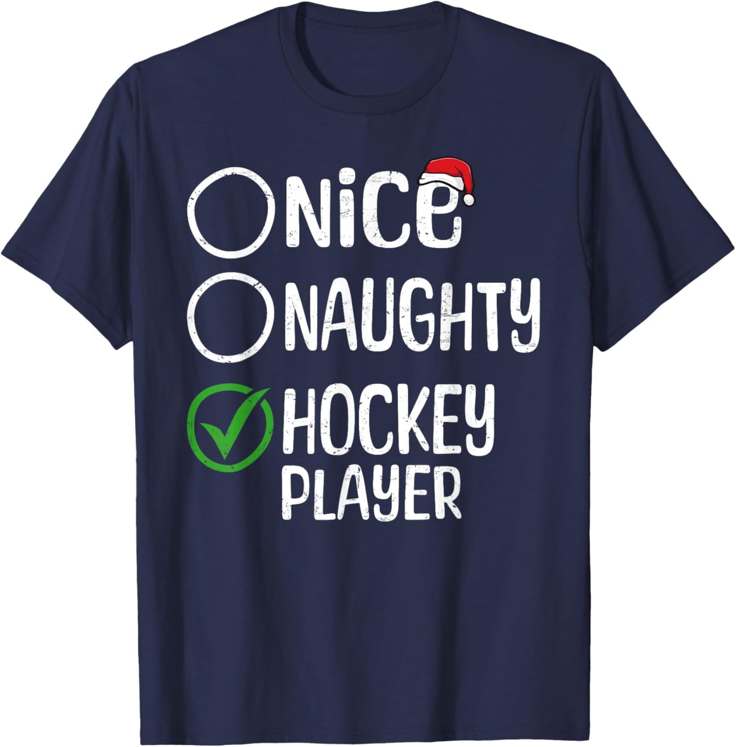 Merry Christmas Nice Naughty Hockey Player Xmas List Santa T-Shirt - T-Shirt | Navy