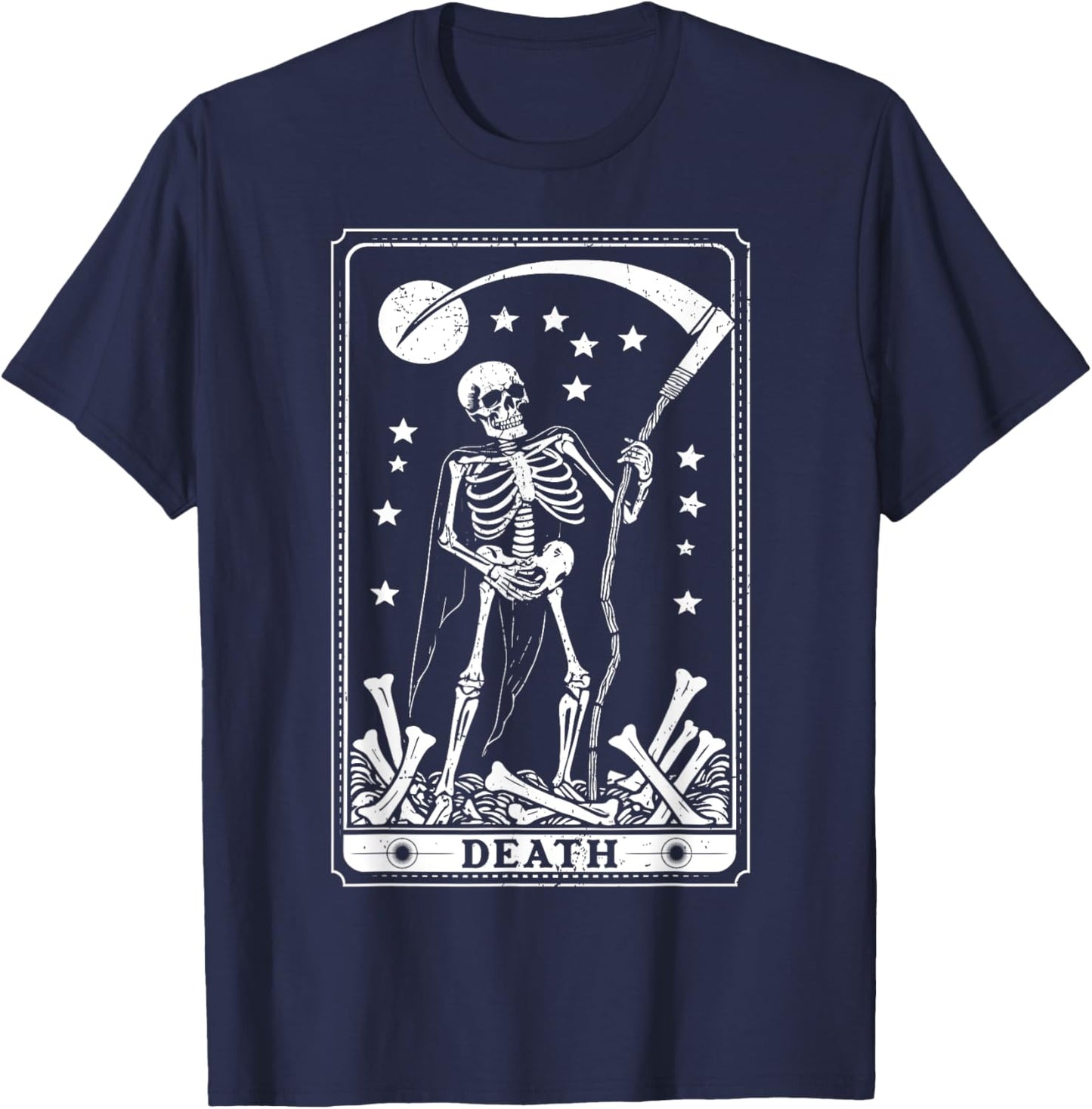 Retro Death Skeleton Tarot Card Astrology Happy Halloween T-Shirt - T-Shirt | Navy