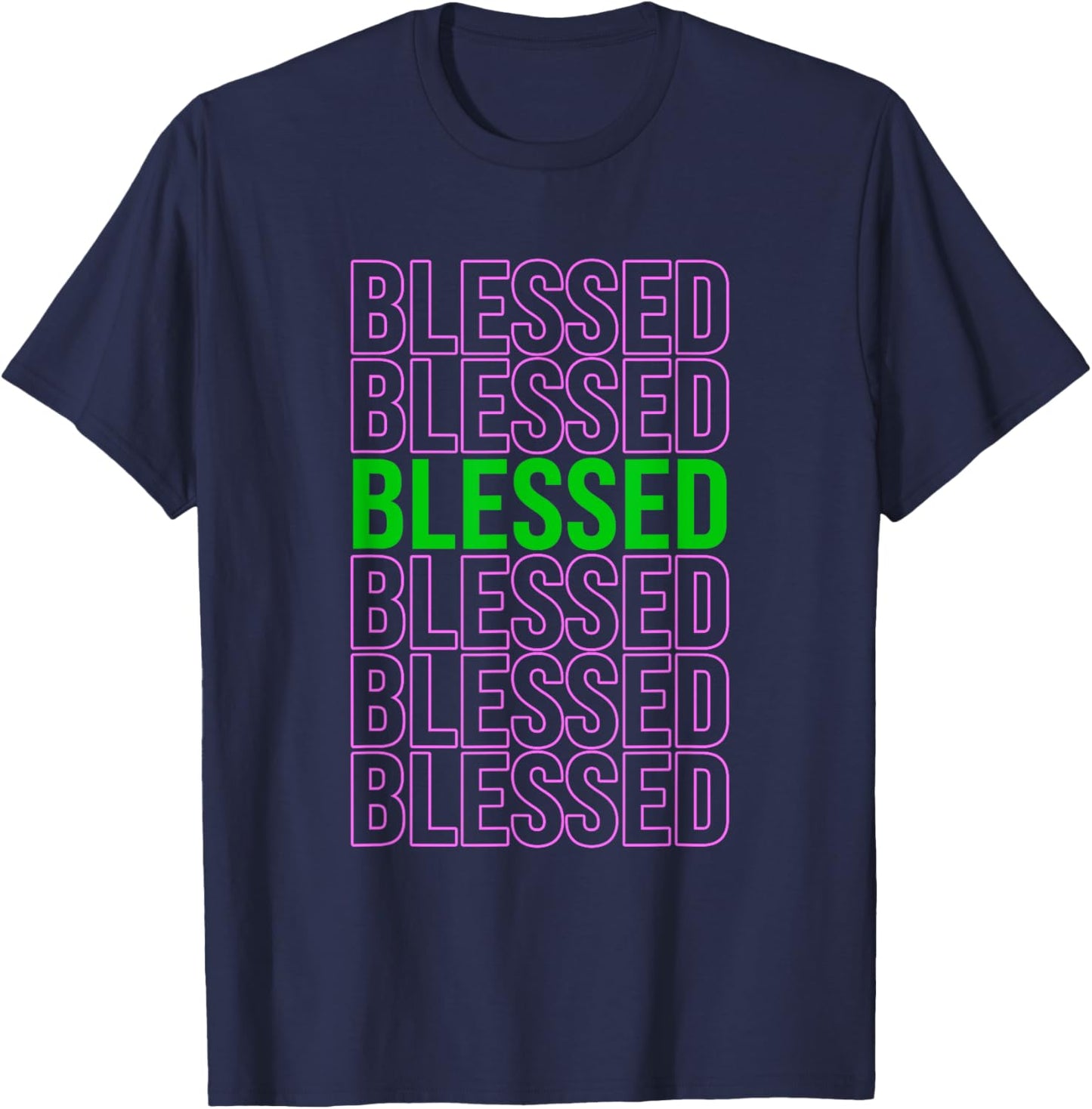 Pink and Green Blessed Green & Pink Graphic T-Shirt - T-Shirt | Navy