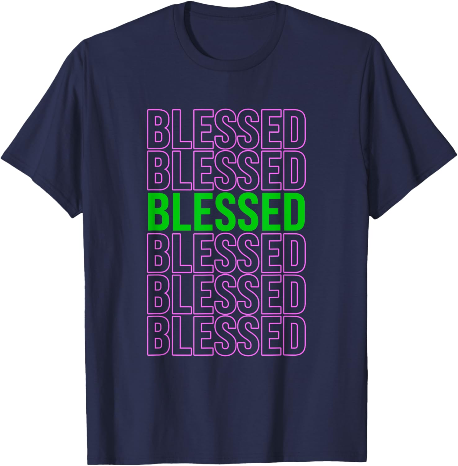Pink and Green Blessed Green & Pink Graphic T-Shirt - T-Shirt | Navy