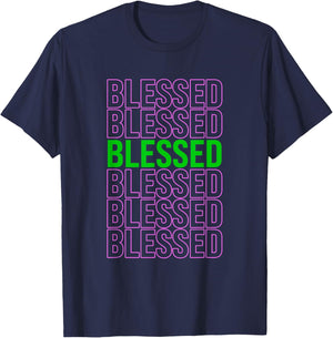 Pink and Green Blessed Green & Pink Graphic T-Shirt - T-Shirt | Navy