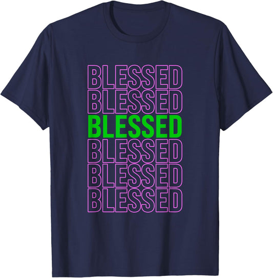 Pink and Green Blessed Green & Pink Graphic T-Shirt - T-Shirt | Navy