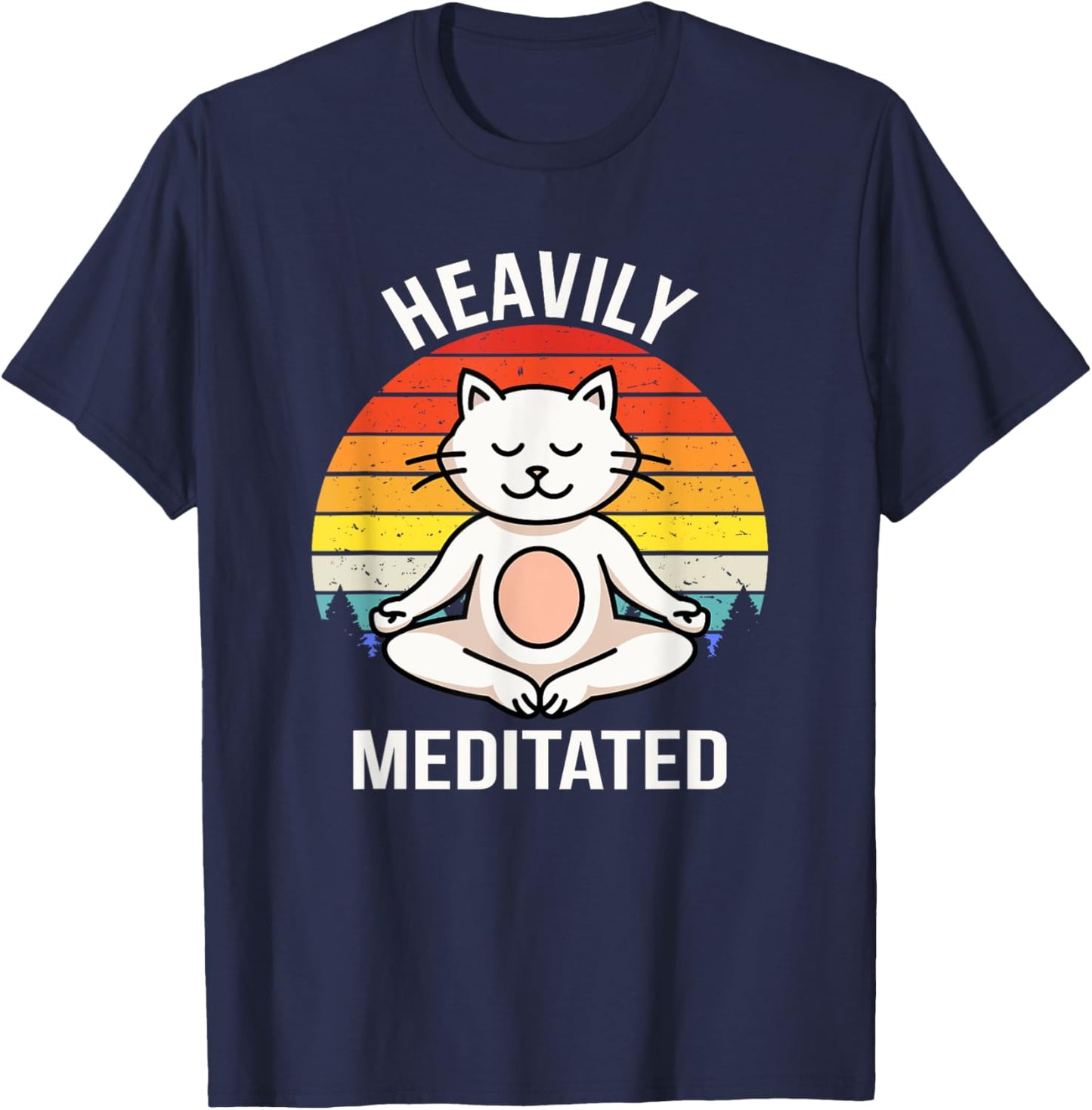 Heavily Meditated Yoga Meditation Spiritual Buddhist Cat Women Kids T-Shirt - T-Shirt | Navy