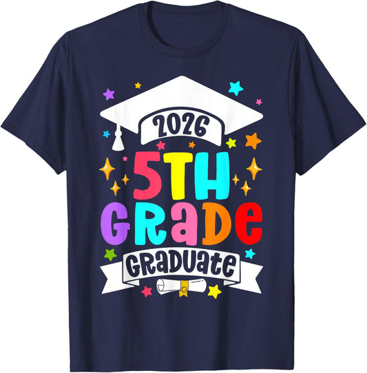 Kids 2026 5th Grade Graduate Last Day of School Graduation T-Shirt - T-Shirt | Navy