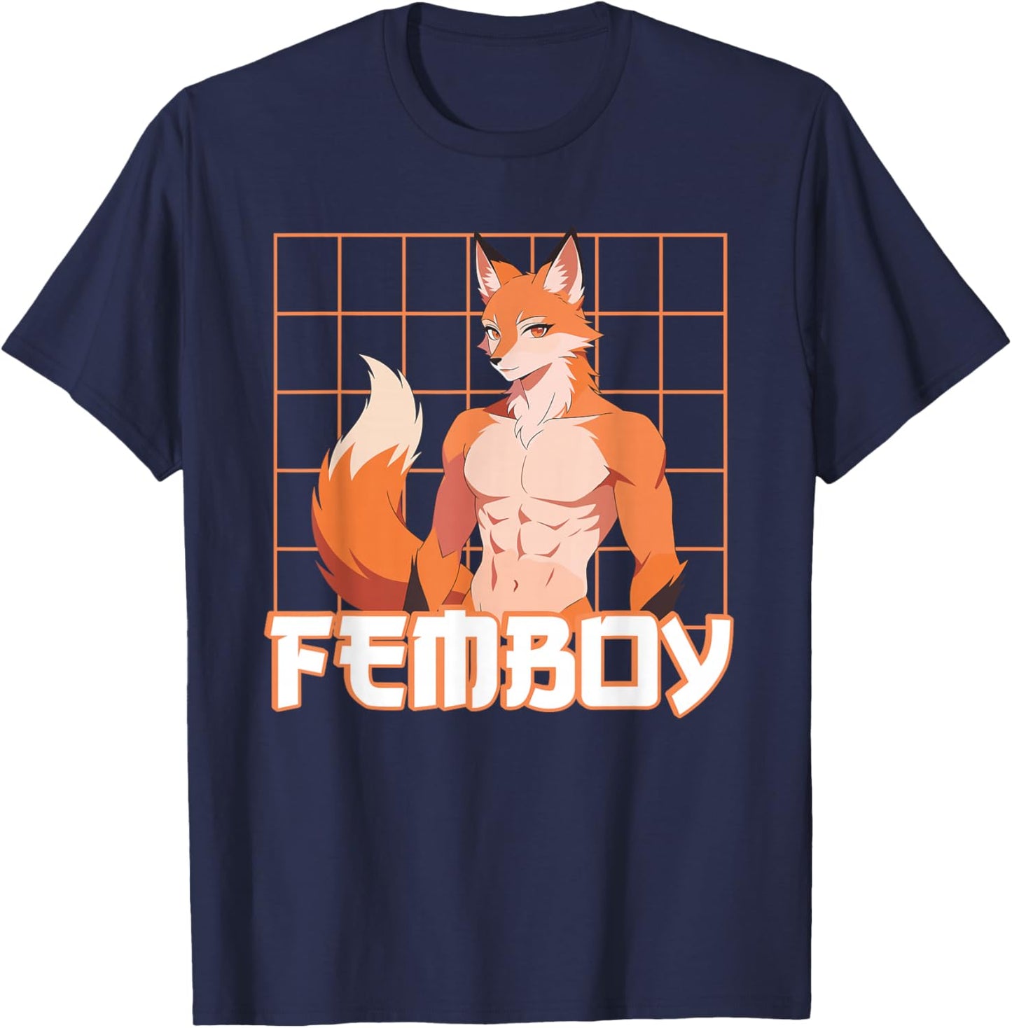 Muscular Femboy Fox Anime Furry T-Shirt - T-Shirt | Navy