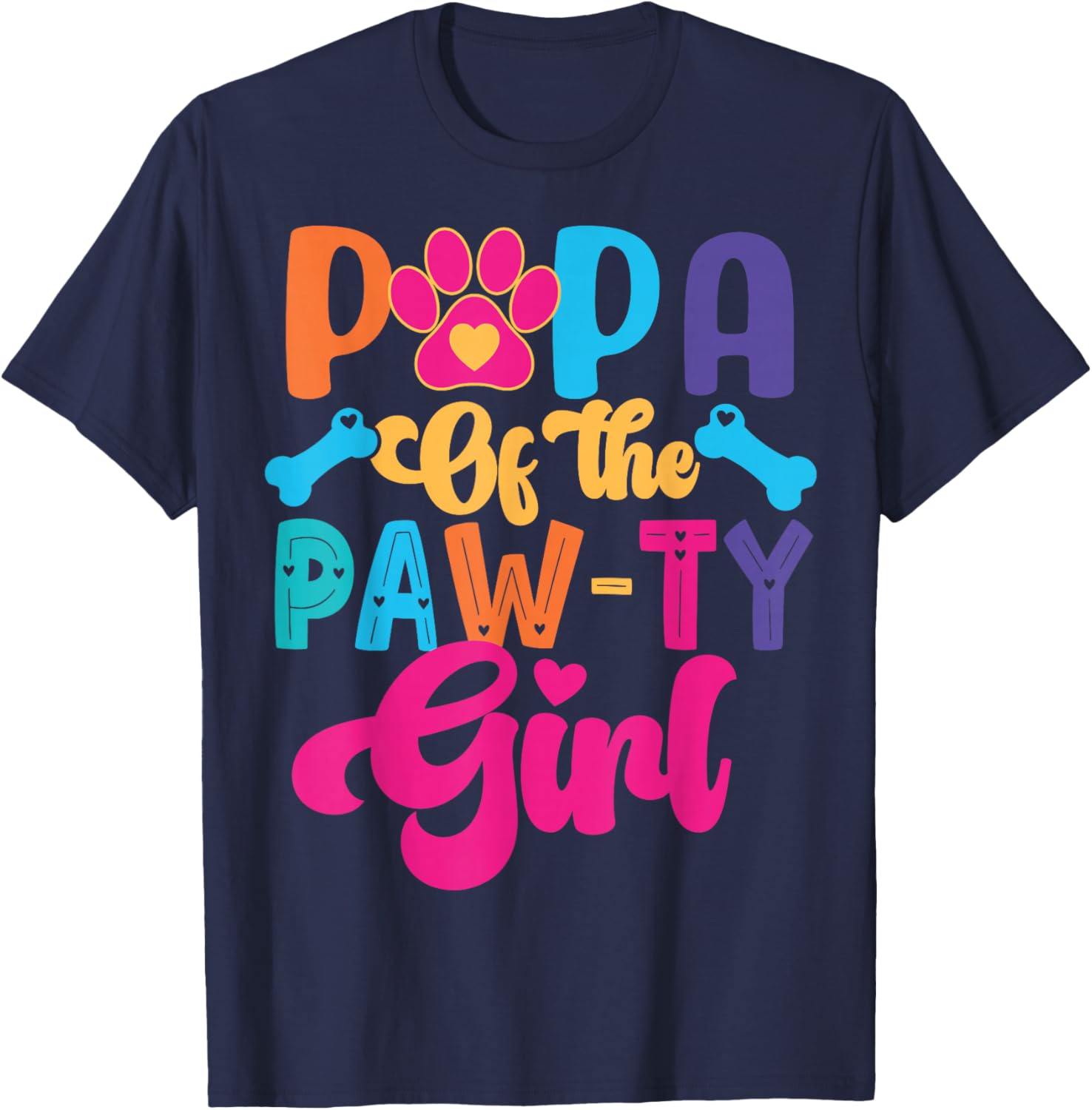 Papa Of The Birthday Girl Dog Paw Family Matching Party T-Shirt - T-Shirt | Navy