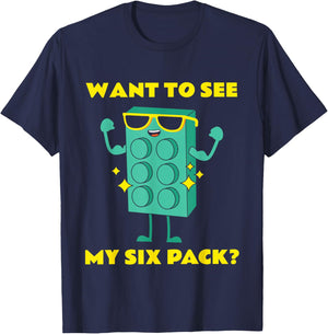 Funny Six Pack Bricks Lover Master Builder Gift T-Shirt - T-Shirt | Navy