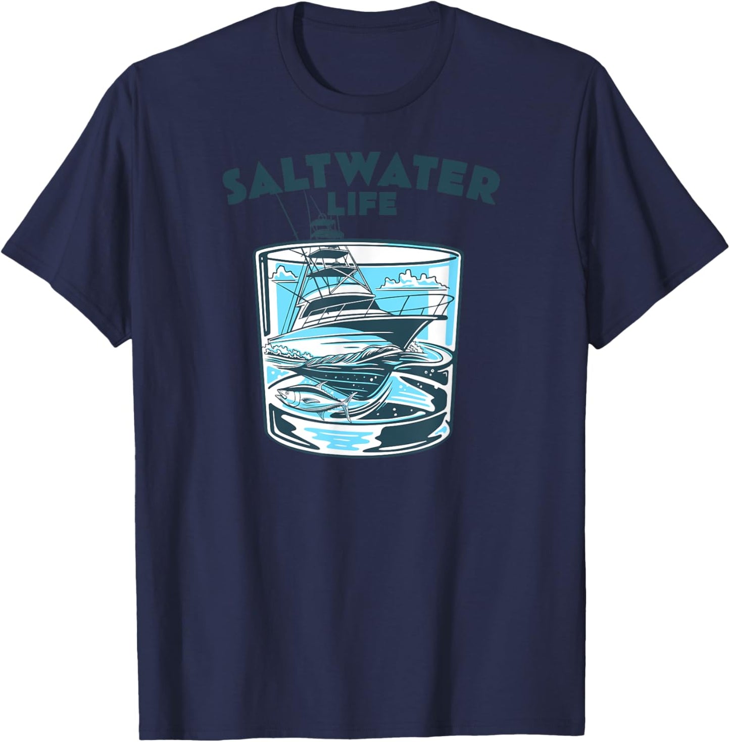 Saltwater Fishing Saltwater Life Glasses and Waves High Seas T-Shirt - T-Shirt | Navy