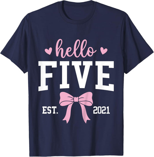 Hello Five Est 2021 5th Birthday 5 Years Old T-Shirt - T-Shirt | Navy